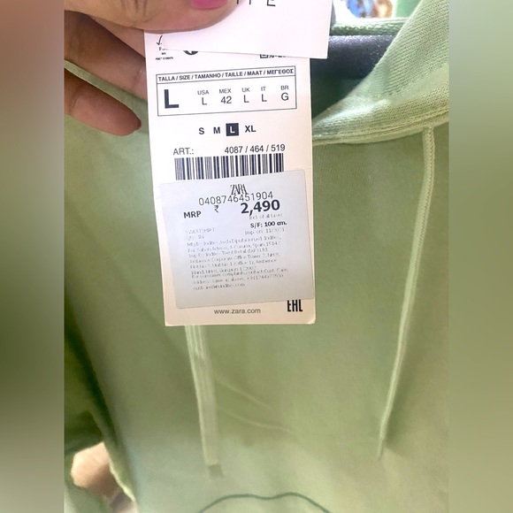 ZARA HOODED SWEATSHIRT!! New with tag. Sea green color. - Picture 5 of 7
